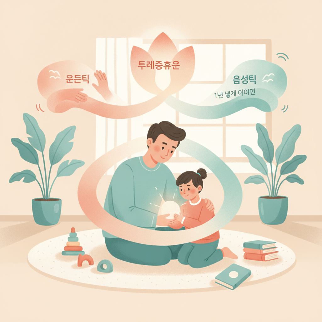 틱장애 증상은 운동틱과 음성틱으로 나눠 보고, 둘 다 1년 넘게 이어지면 투렛증후군이라고 합니다